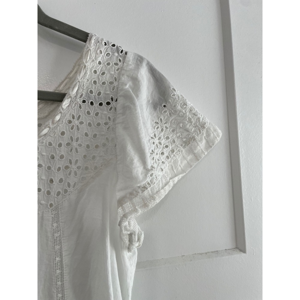 LoveShackFancy White Eyelet Lace Embroidered Midi Dress Flutter Sleeve XS - Picture 7 of 11